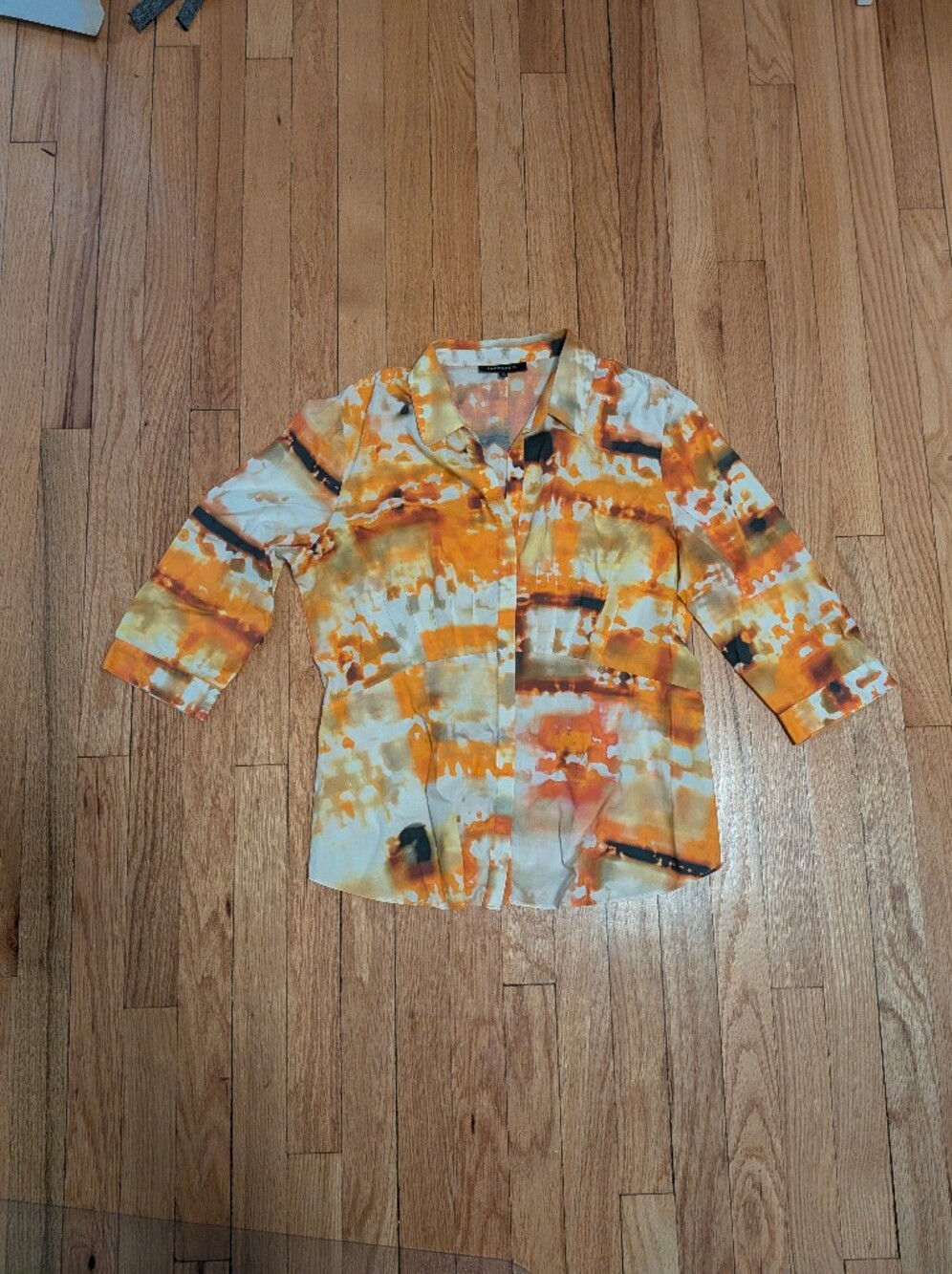 Lafayette 148 New York Orange and White Tie-Dye Button-Down Blouse